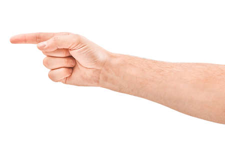 adult man hand show direction, isolated on whiteの写真素材