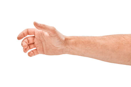 Empty open male hand isolated on whiteの写真素材