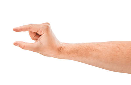 adult man hands hold something, isolated on whiteの写真素材