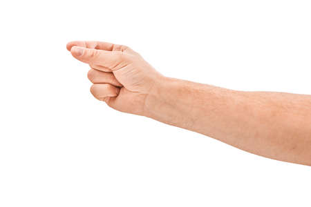 adult man hands hold something, isolated on whiteの写真素材