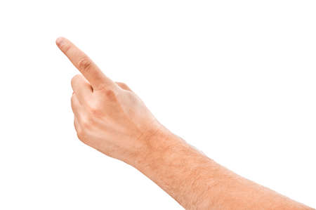 isolated male hand touching or pointing to somethingの写真素材
