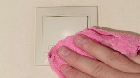 Coronavirus cleaning and disinfection recommentation guidelines: clean and disinfect high-touch household surfaces: tables, chairs, doorknobs, light switches, remotes, handles, desks, toilets, sinks.の写真素材