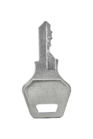 Silver key isolated on white background close upの写真素材