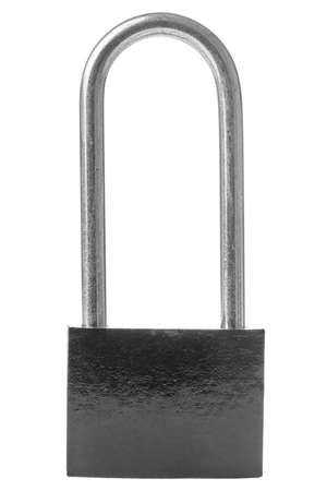 Black padlock isolated on white background. Close upの写真素材