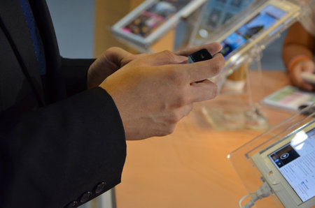 Businessman hold telephoneの写真素材