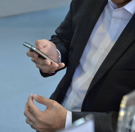Businessman hold the telephoneの写真素材