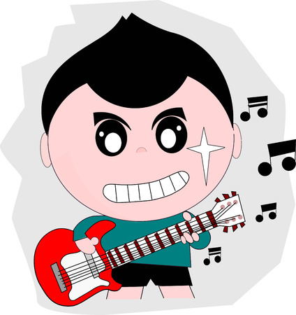 baby guitarist cartoon action with guitarのイラスト素材
