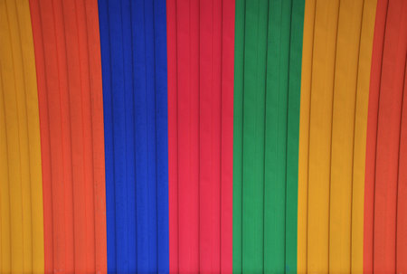 metal colorful roof with many color red, green, orange,yellowの写真素材