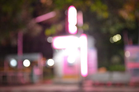 Decorative neon lights in soft focus or blurの写真素材