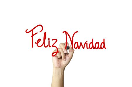 Feliz Navidad hand writing on white isolated backgroundの写真素材