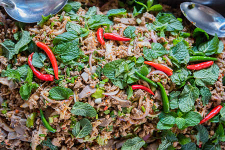 spicy minced pork salad, Thai foodの写真素材