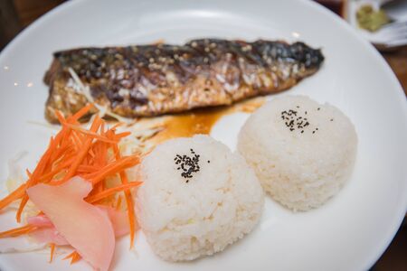 Grilled Saba with riceの写真素材