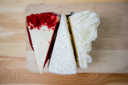 white chocolate cake, strawberries cake, cut pieceの写真素材