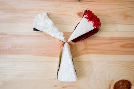 white chocolate cake, strawberries cake, cut pieceの写真素材