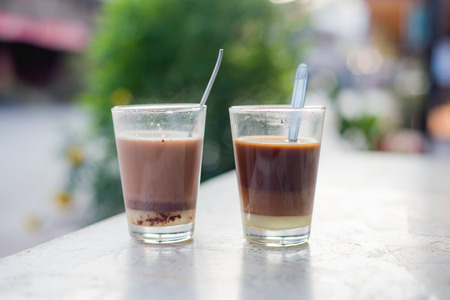 hot chocolate and coffee in glass ,Thai coffee, Vietnam coffeeの写真素材
