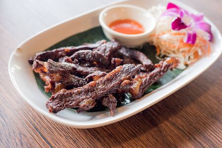 fried dried beef, Thai foodの写真素材