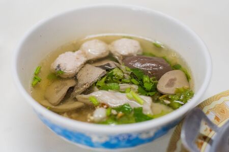 Thai style clear soup with congealed pork blood, Thai food