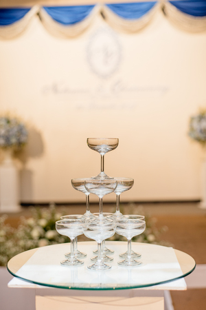 tower of champagne glass in wedding, wedding ceremonyの写真素材