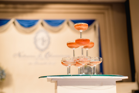 Tower of champagne glass in wedding, wedding ceremonyの写真素材