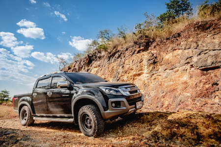 Isuzu D-max travel on mountain road in Nakhonnayok, Thailand 20 February 2020