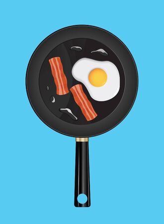 Pan with fried egg and bacon in background vectorのイラスト素材