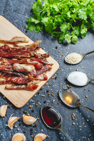 deep fried sun-dried pork (Moo dad deaw), Thai foodの写真素材