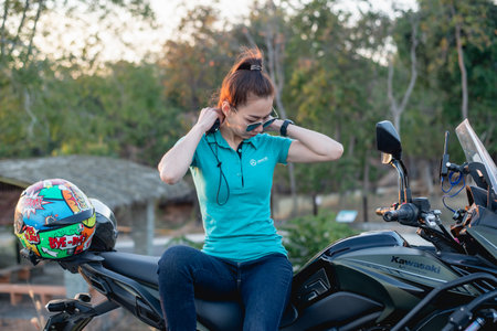 Unidentified rider with motorcycle Kawasaki versys 650 at chaing rai, Thailand. 30