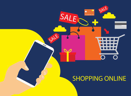 Online shopping concept. Flat vector design, vectorのイラスト素材