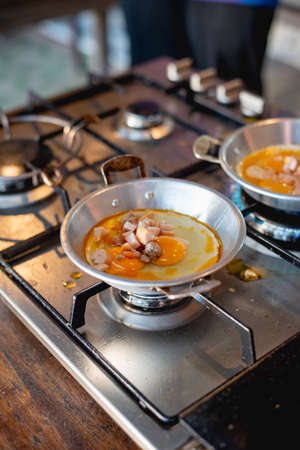 panned egg , Fried Egg with Toppings, Vietnam food, Thai foodの写真素材