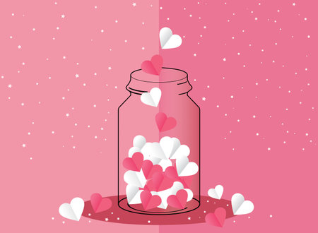illustration of love and valentine day, vector, paper cut art styleのイラスト素材