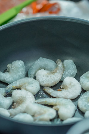 frozen shrimp. Dry freeze food with a minimum amount of water.の写真素材