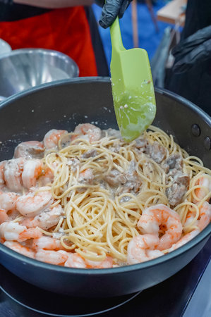 Creamy Spaghetti shrimp with Truffle Sauceの写真素材