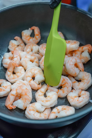 frozen shrimp. Dry freeze food with a minimum amount of water.の写真素材