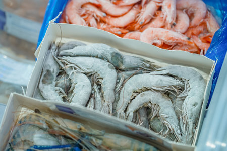 frozen shrimp. Dry freeze food with a minimum amount of water.の写真素材
