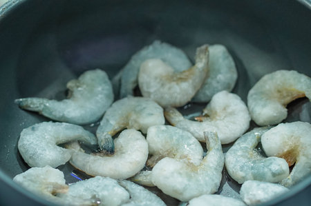 frozen shrimp. Dry freeze food with a minimum amount of water.の写真素材