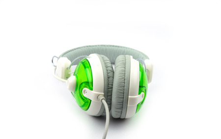 Earphone and headphone fashion, white and green colorの写真素材