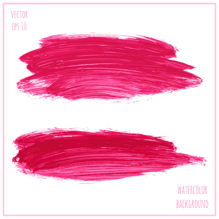 Vector set of magenta, pink, rose, red watercolor hand painted dry brush strokes isolated on white background. Collection of acrylic stains. Creative illustration frame for make up design.のイラスト素材
