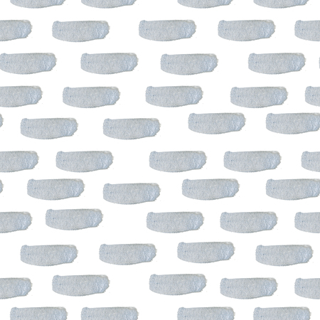 Silver foil, gray watercolor hand drawn strokes seamless pattern isolated on white background. Abstract acrylic painting spots, stains for print, fabric textile, design greeting cards. Repeat ornament texture.の写真素材