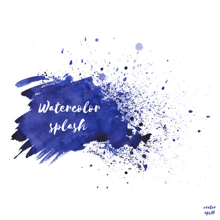 Vector navy blue, indigo watercolor splash texture background with dry brush stains, strokes and spots isolated on white.のイラスト素材