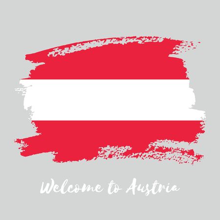 Austria vector watercolor national country flag icon. Hand drawn illustration with dry brush stains, strokes, spots isolated on gray background.のイラスト素材