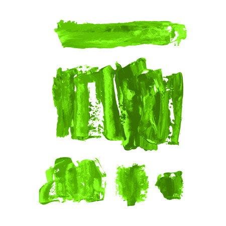 Vector set of green grass watercolor hand painted texture backgrounds isolated on white. Abstract greenery collection of acrylic dry brush strokes, stains, spots, blots, lines.のイラスト素材