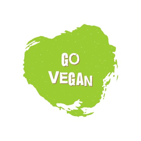 Go vegan. Eco, fresh, bio, raw, organic green design template. Healthy food badge, tag for cafe, restaurant, package. Hand drawn lettering card, watercolor ink dry brush strokes. Vector logo or sign.のイラスト素材