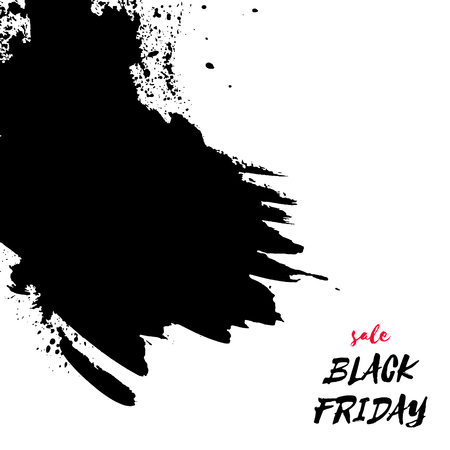 Black friday sale watercolor vector texture background. Grunge hand painted calligraphy frame template, abstract illustration, ink dry brush stain, stroke, splash, blot, smudge. Lettering inscription.のイラスト素材