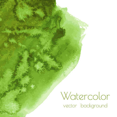 Vector greenery watercolor texture background with dry brush stains, strokes, spots isolated on white. Abstract artistic green grass frame, place for text, logo. Acrylic hand painted gradient backdropのイラスト素材