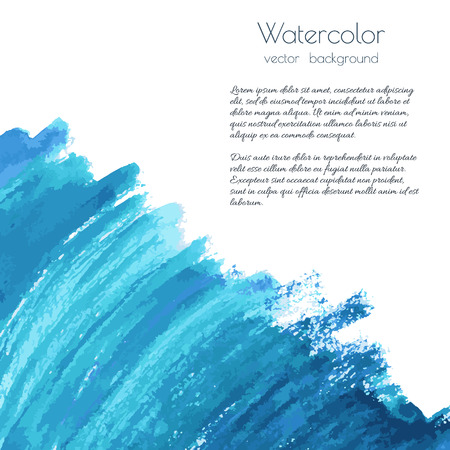 Vector turquoise blue, indigo watercolor texture background, dry brush stains, strokes, spots isolated on white. Abstract artistic frame, place for text or logo. Acrylic hand painted pours, fluid art.のイラスト素材