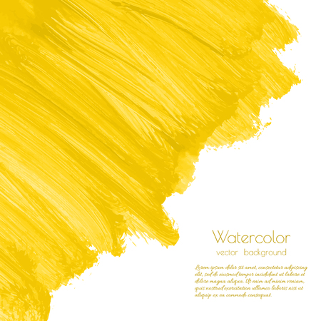 Yellow, golden watercolor texture background with dry brush stains, strokes, spots, splash, blots isolated on white. Abstract ink frame, oil backdrop on canvas. Acrylic hand painted pours, fluid art.のイラスト素材