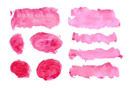 Pink, rose, magenta vector watercolor hand painting dry brush stroke texture kit. Abstract grunge collection. Set of acrylic stains, spots, lines isolated on white background. Makeup frame design.のイラスト素材