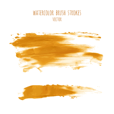 Golden vector hand paint ink texture background, watercolor dry brush stains, strokes, spots, smudge isolated on white. Abstract mixed fluid art. Illustration for wedding invitation, greeting card.のイラスト素材