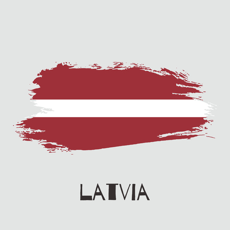 Latvia vector watercolor national country flag icon. Hand drawn illustration with dry brush stains, strokes, spots isolated on gray background. Painted grunge style texture for posters, banner design.のイラスト素材