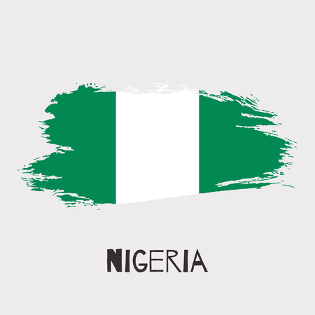 Nigeria vector watercolor national country flag icon. Hand drawn illustration with dry brush stains, strokes, spots isolated on gray background. Painted grunge style texture for posters, banner designのイラスト素材